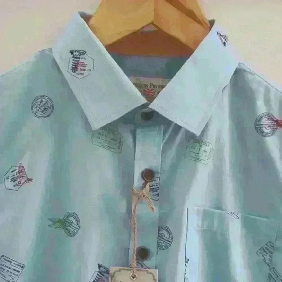 LONDON PRODIGY | Boys Ocean Blue Passport Print Short Sleeved Shirt - Picture 4 of 6